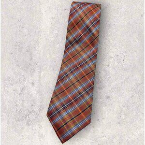 MAYBACH 7fold Silk Tie XL Orange Blue Tartan W:3" EUC